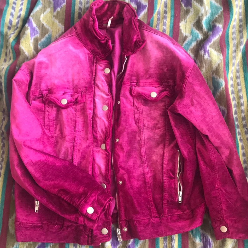 Free People Pink Velvet Trucker Jacket Oversized